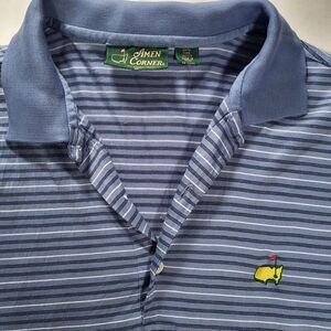 Masters Amen Corner‎ Men's Medium Blue Striped Short Sleeve Polo Mercerized Pima